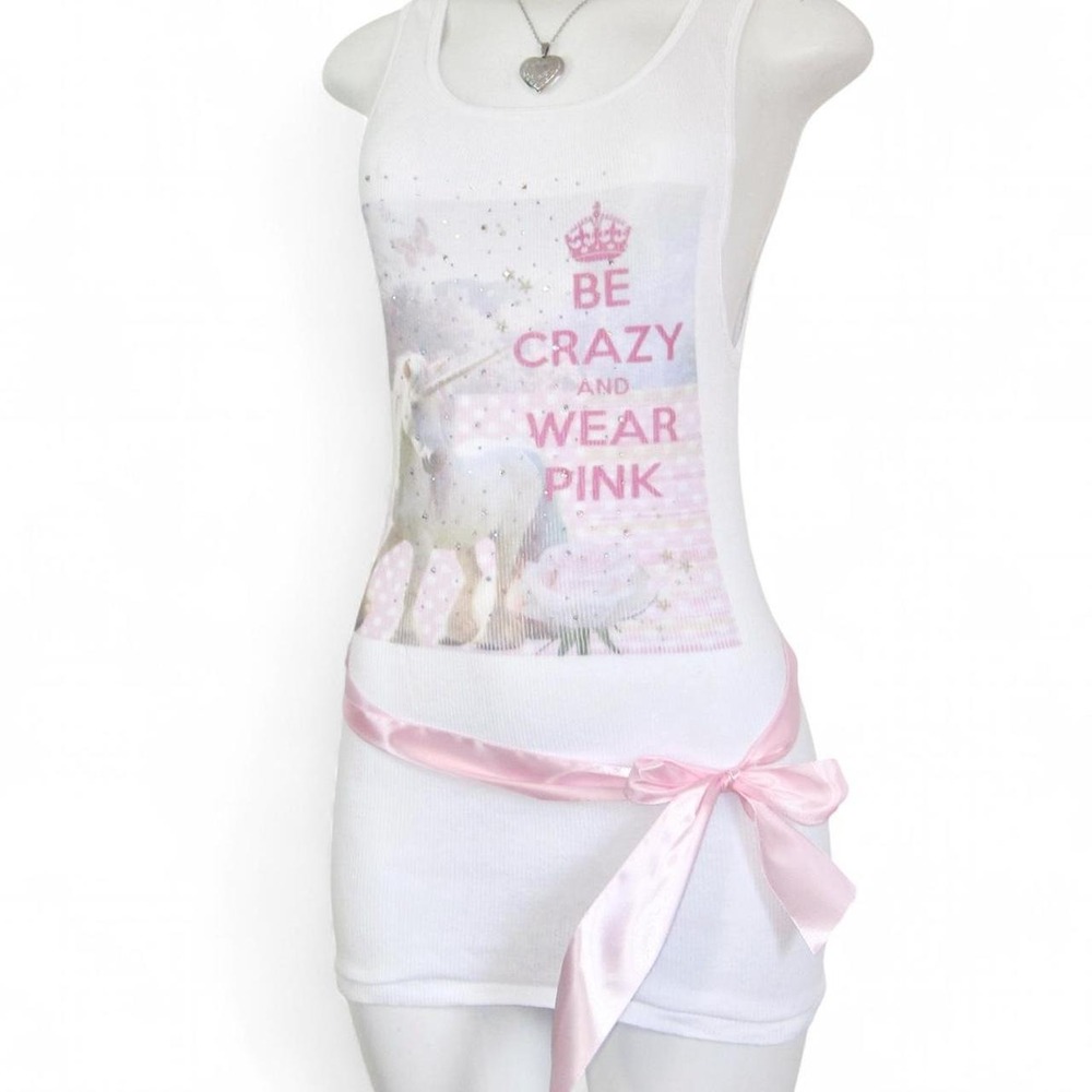 y2k pink horse graphic ribbed tank mini dress satin bow